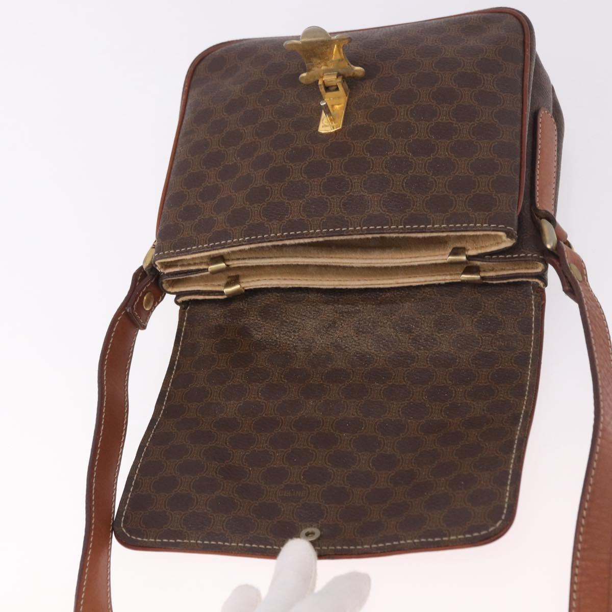 CELINE Macadam Shoulder Bag PVC Leather Brown Gold Auth 191530