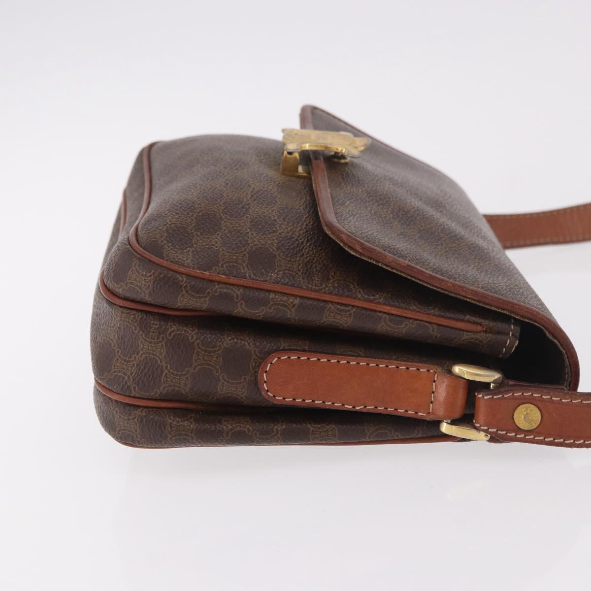 CELINE Macadam Shoulder Bag PVC Leather Brown Gold Auth 191530