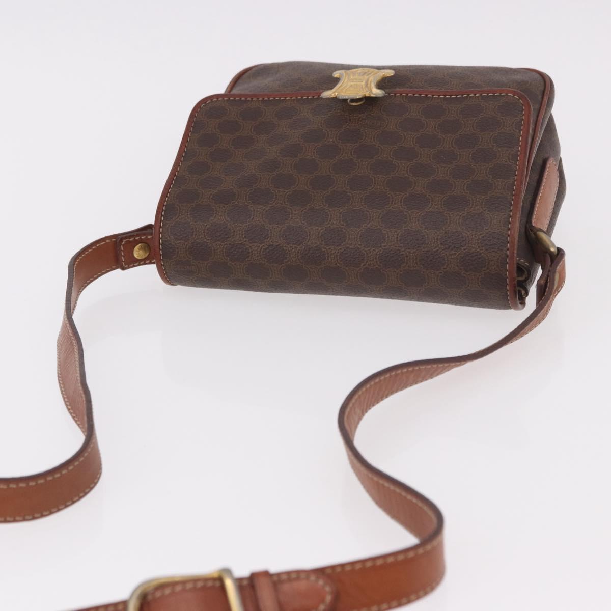 CELINE Macadam Shoulder Bag PVC Leather Brown Gold Auth 191530