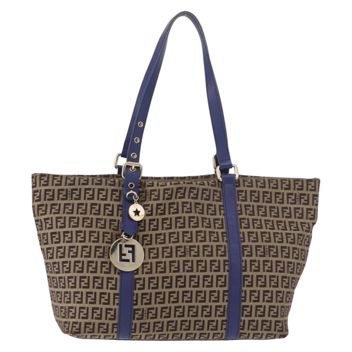 FENDI Zucchino Canvas Tote Bag Beige Gold 8BH215 Auth 191534