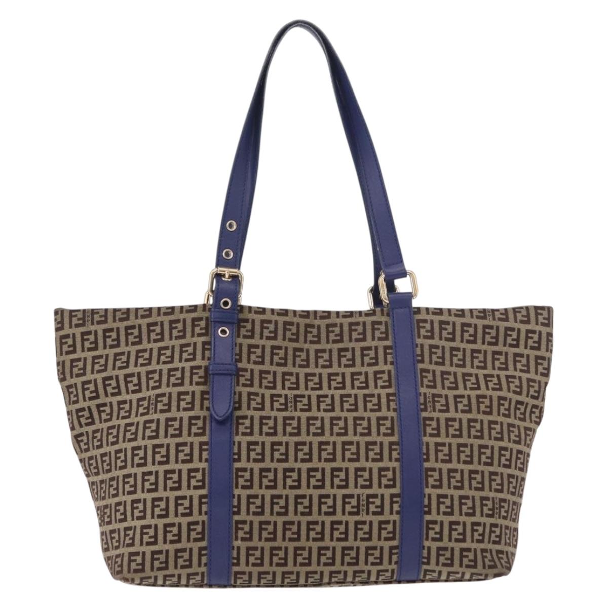 FENDI Zucchino Canvas Tote Bag Beige Gold 8BH215 Auth 191534