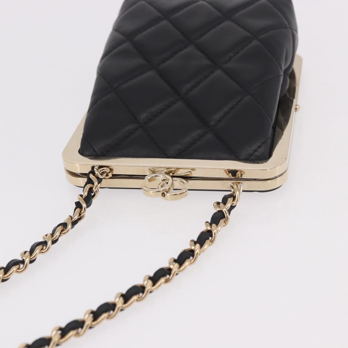 CHANEL Matelasse Chain Shoulder Bag Lamb Skin Black Gold CC Auth 191542SM