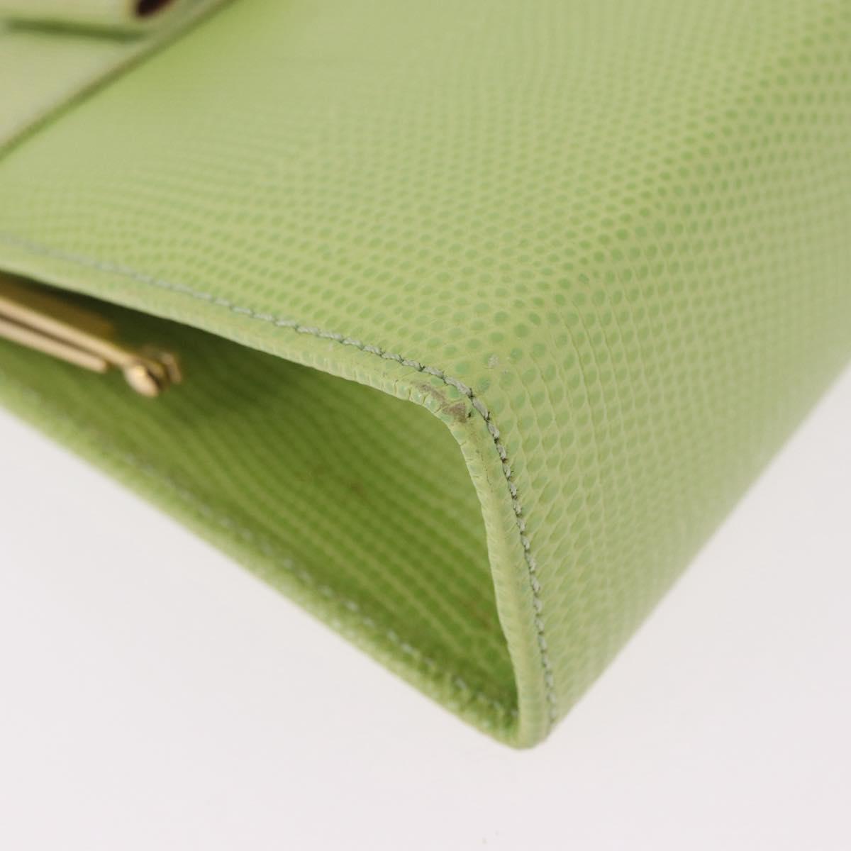 Salvatore Ferragamo Vala Chain Shoulder Bag Leather Green Gold Auth 191552A