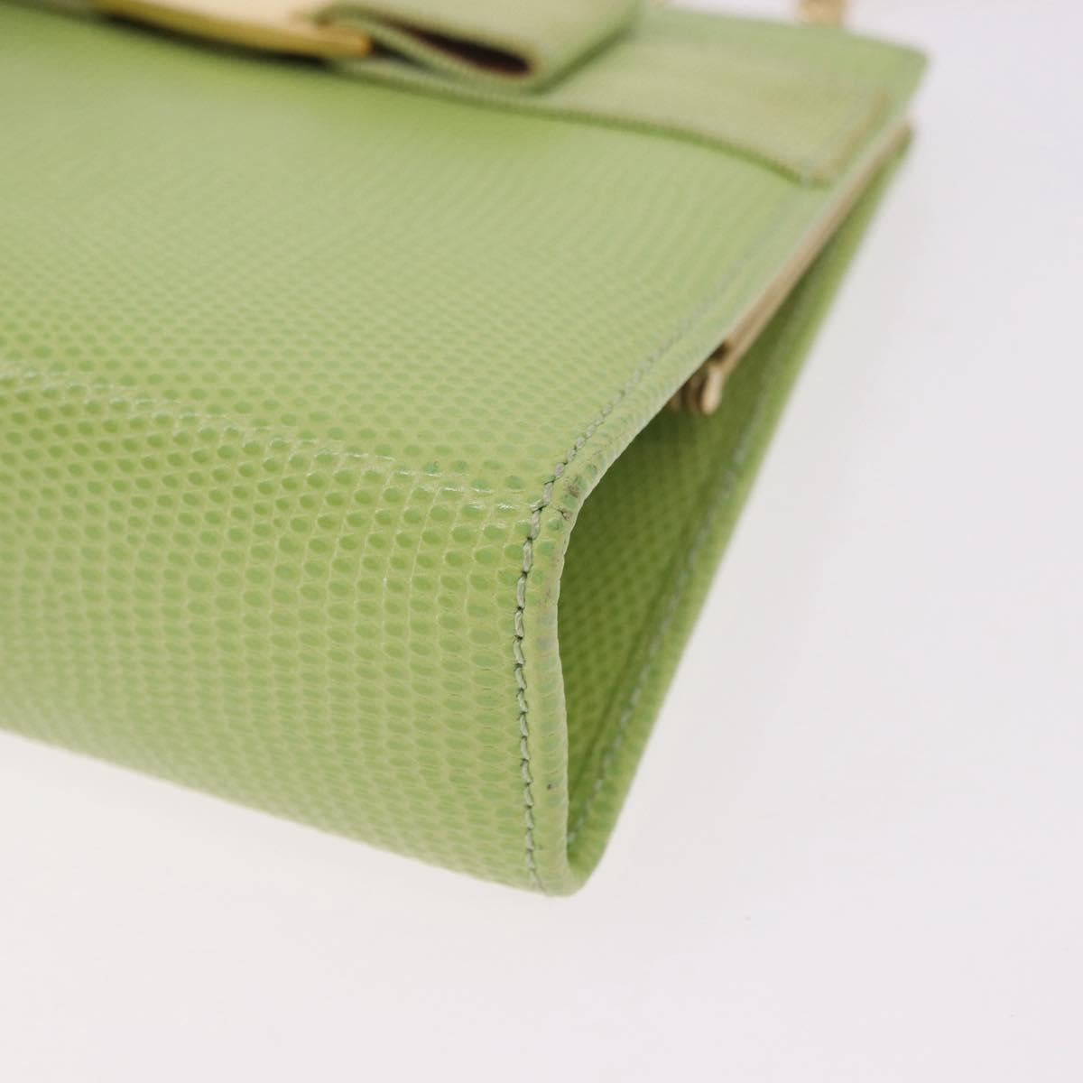 Salvatore Ferragamo Vala Chain Shoulder Bag Leather Green Gold Auth 191552A