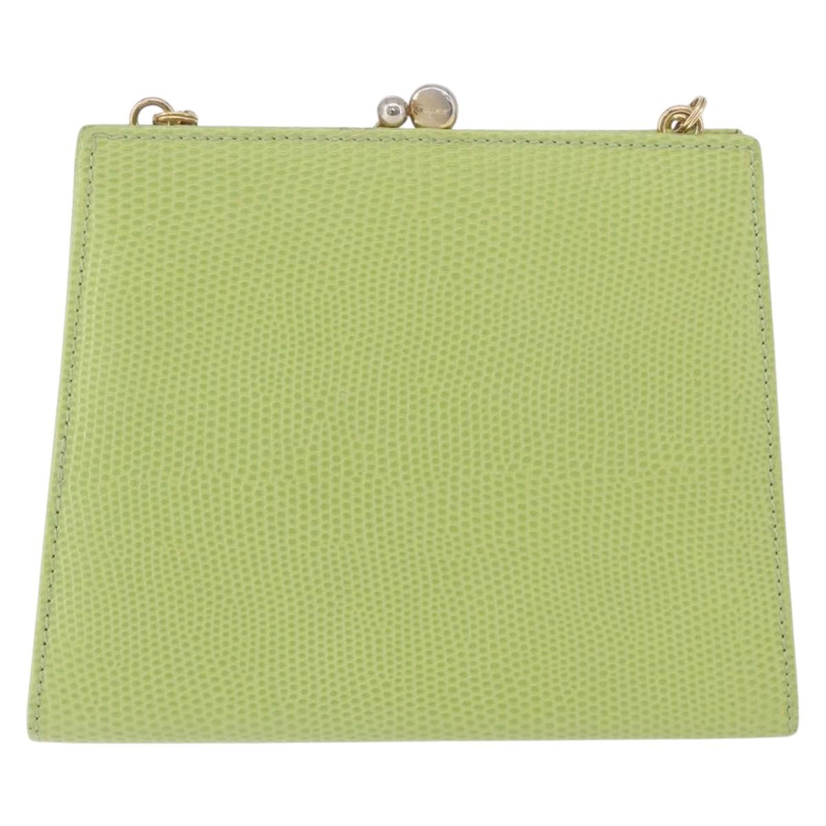 Salvatore Ferragamo Vala Chain Shoulder Bag Leather Green Gold Auth 191552A