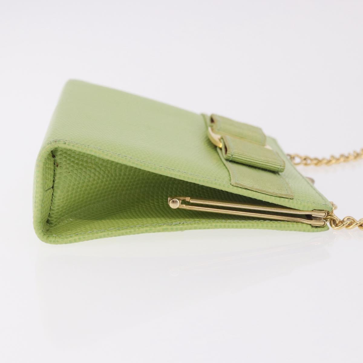 Salvatore Ferragamo Vala Chain Shoulder Bag Leather Green Gold Auth 191552A