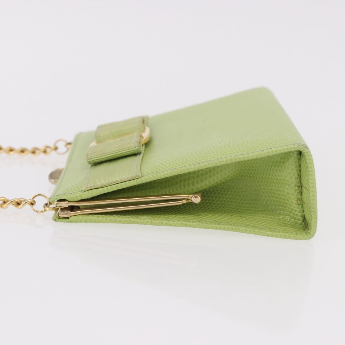 Salvatore Ferragamo Vala Chain Shoulder Bag Leather Green Gold Auth 191552A
