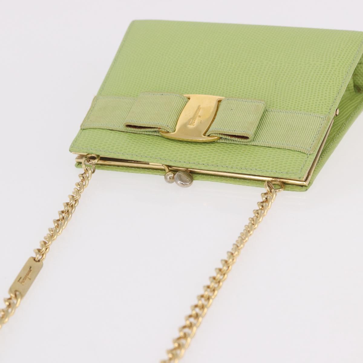 Salvatore Ferragamo Vala Chain Shoulder Bag Leather Green Gold Auth 191552A
