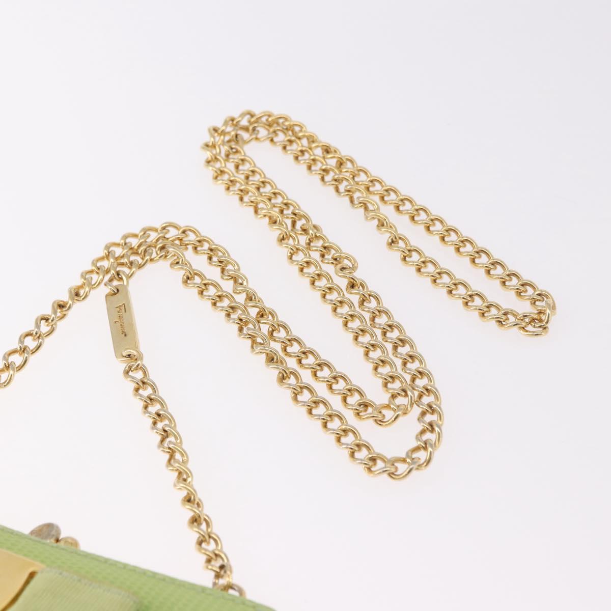 Salvatore Ferragamo Vala Chain Shoulder Bag Leather Green Gold Auth 191552A