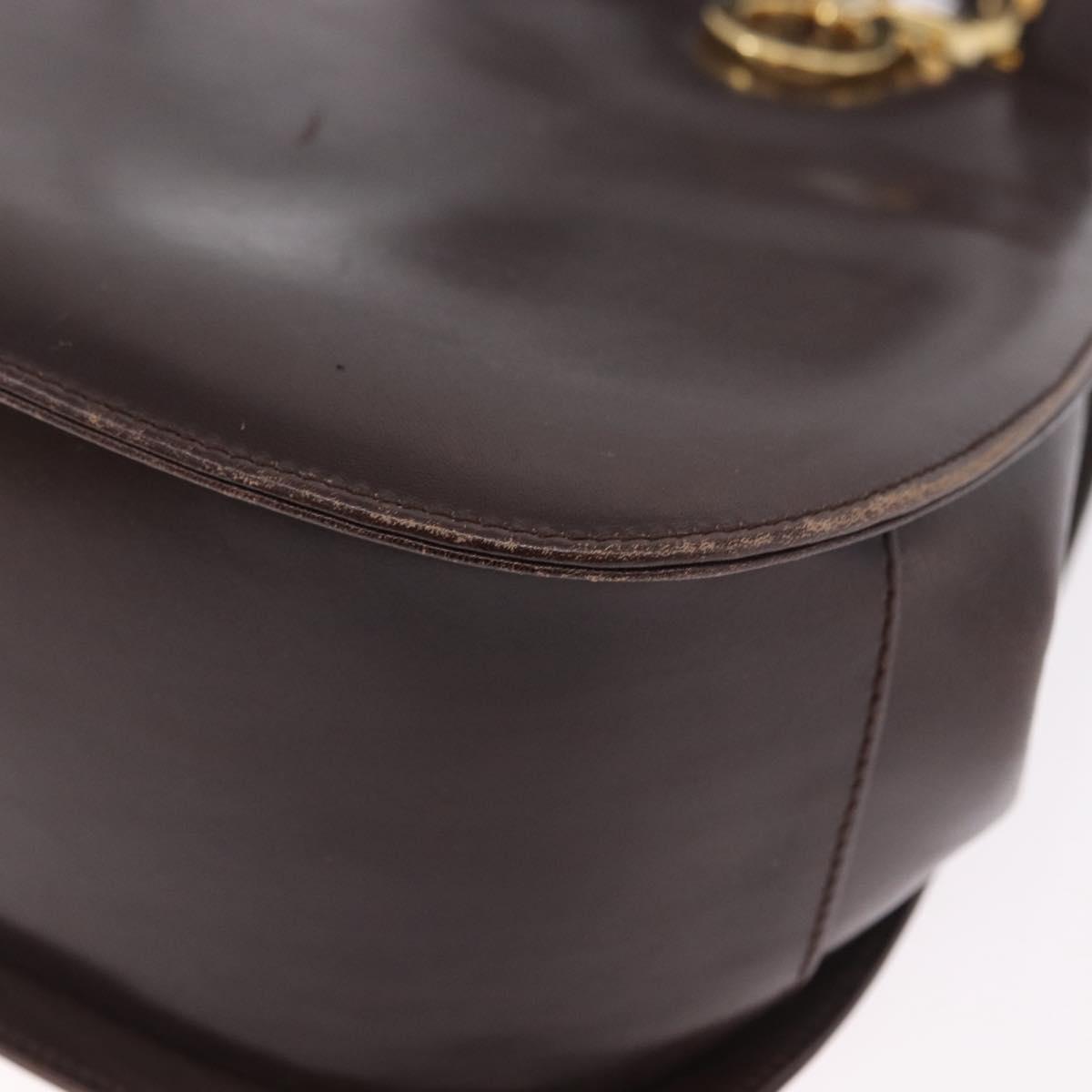 Salvatore Ferragamo Gancini Hand Bag Leather Brown Gold Auth 191557