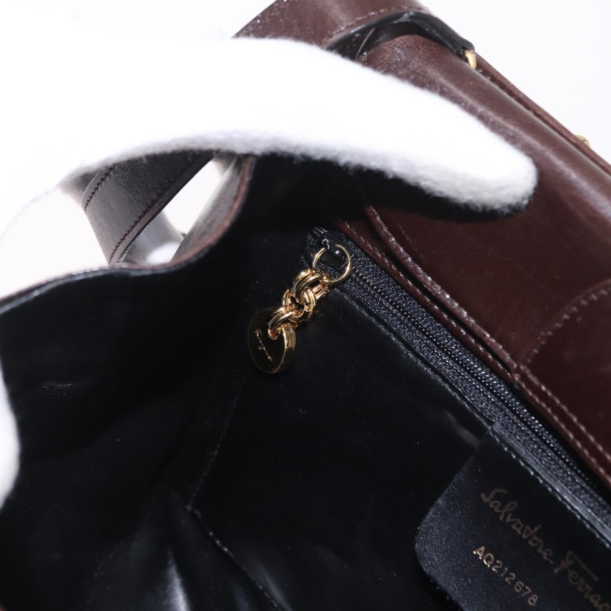 Salvatore Ferragamo Gancini Hand Bag Leather Brown Gold Auth 191557