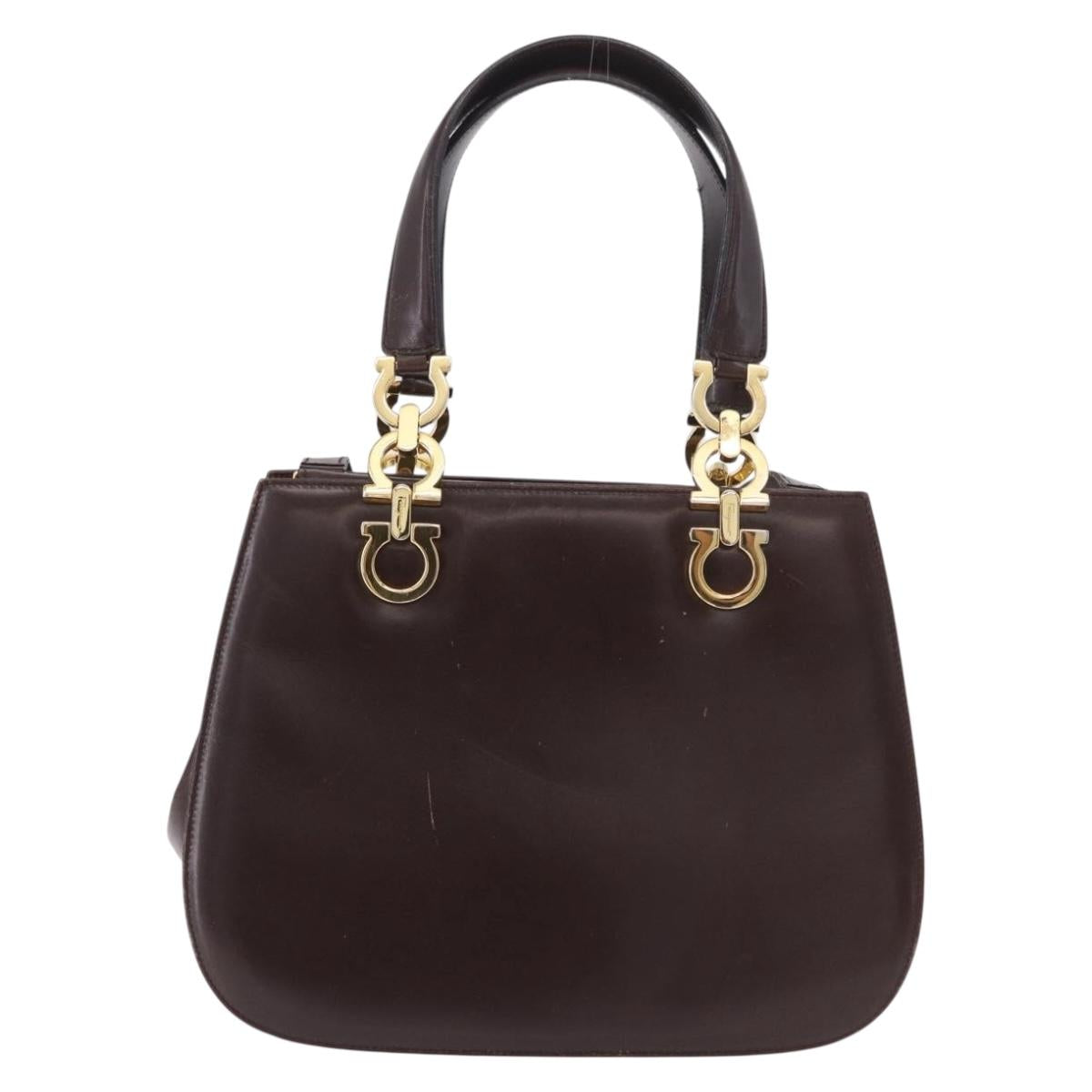 Salvatore Ferragamo Gancini Hand Bag Leather Brown Gold Auth 191557