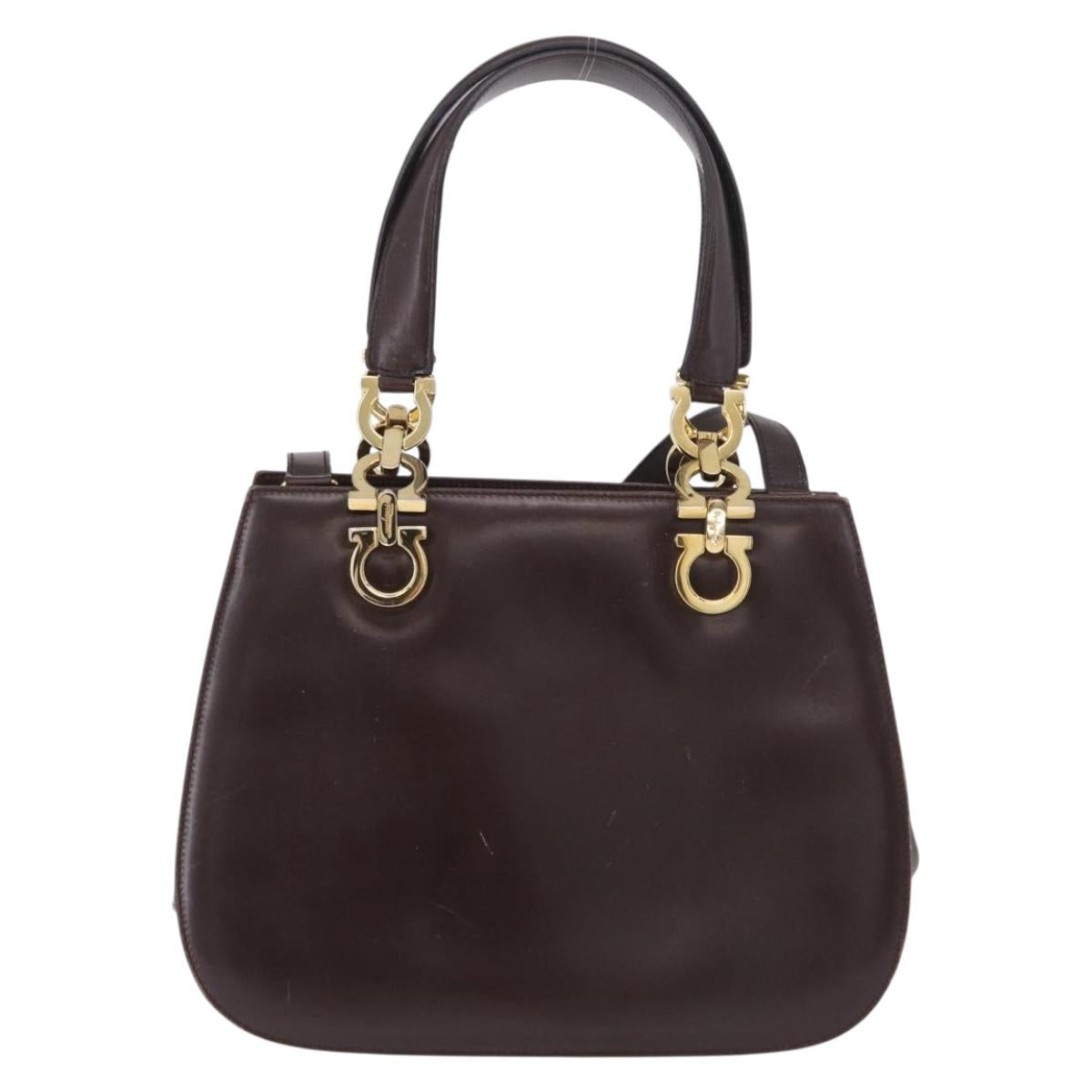 Salvatore Ferragamo Gancini Hand Bag Leather Brown Gold Auth 191557