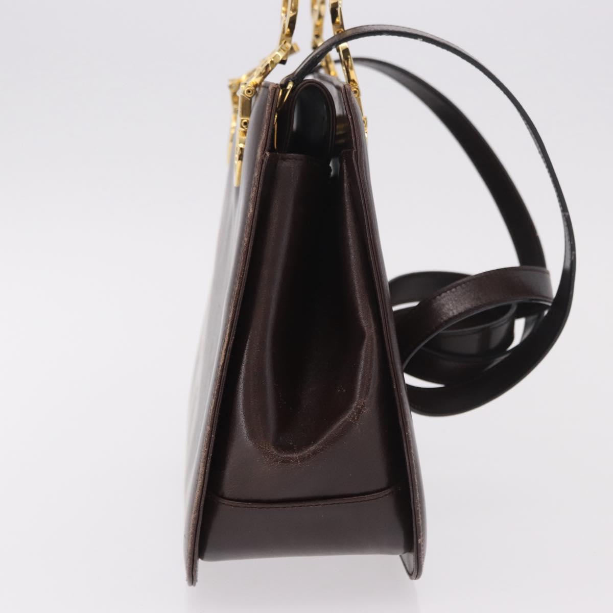 Salvatore Ferragamo Gancini Hand Bag Leather Brown Gold Auth 191557
