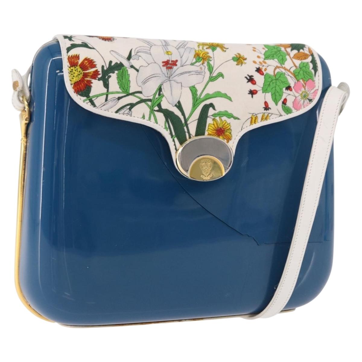 GUCCI Flora Horsebit Shoulder Bag Plastic Blue Gold Auth 191564