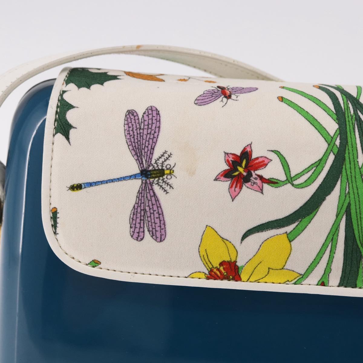 GUCCI Flora Horsebit Shoulder Bag Plastic Blue Gold Auth 191564