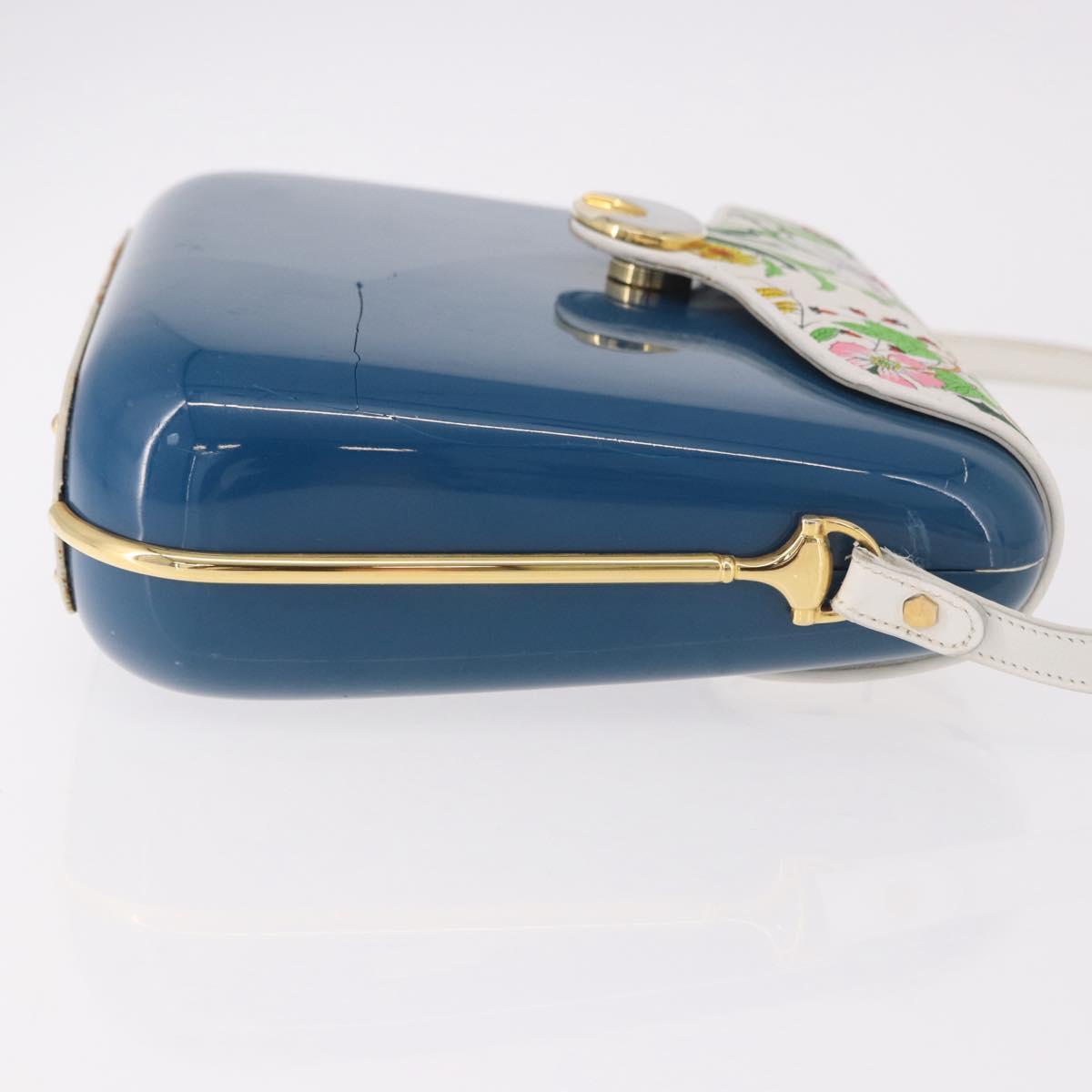 GUCCI Flora Horsebit Shoulder Bag Plastic Blue Gold Auth 191564