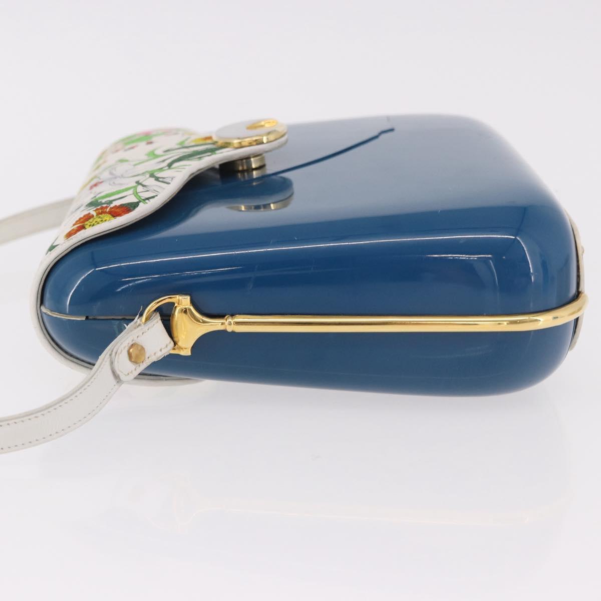GUCCI Flora Horsebit Shoulder Bag Plastic Blue Gold Auth 191564