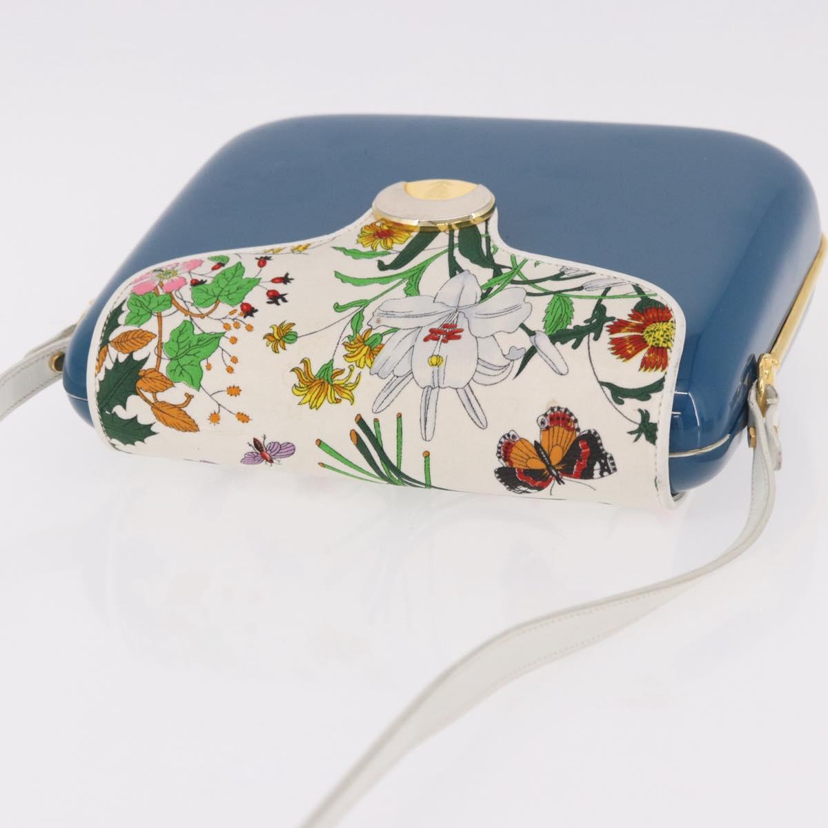 GUCCI Flora Horsebit Shoulder Bag Plastic Blue Gold Auth 191564