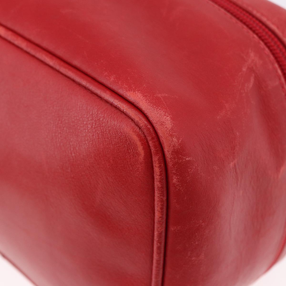 GUCCI Horsebit Vanity Cosmetic Pouch Leather Red Gold Auth 191565