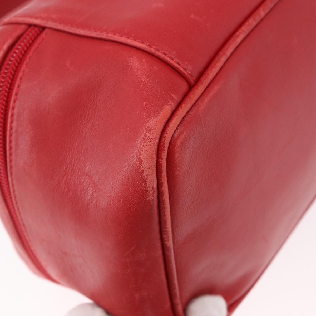 GUCCI Horsebit Vanity Cosmetic Pouch Leather Red Gold Auth 191565