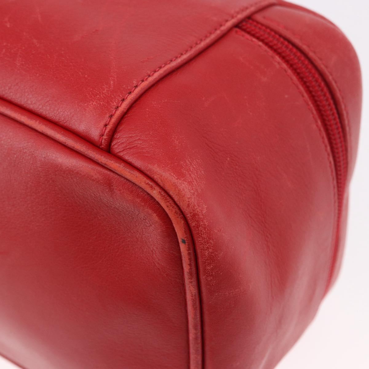 GUCCI Horsebit Vanity Cosmetic Pouch Leather Red Gold Auth 191565