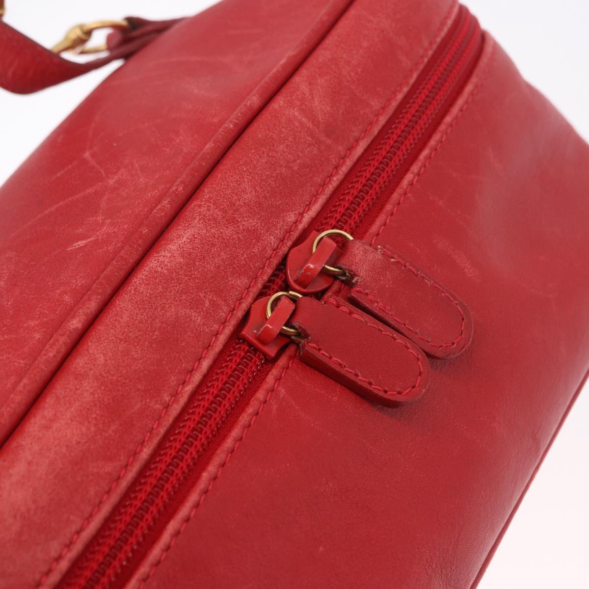 GUCCI Horsebit Vanity Cosmetic Pouch Leather Red Gold Auth 191565