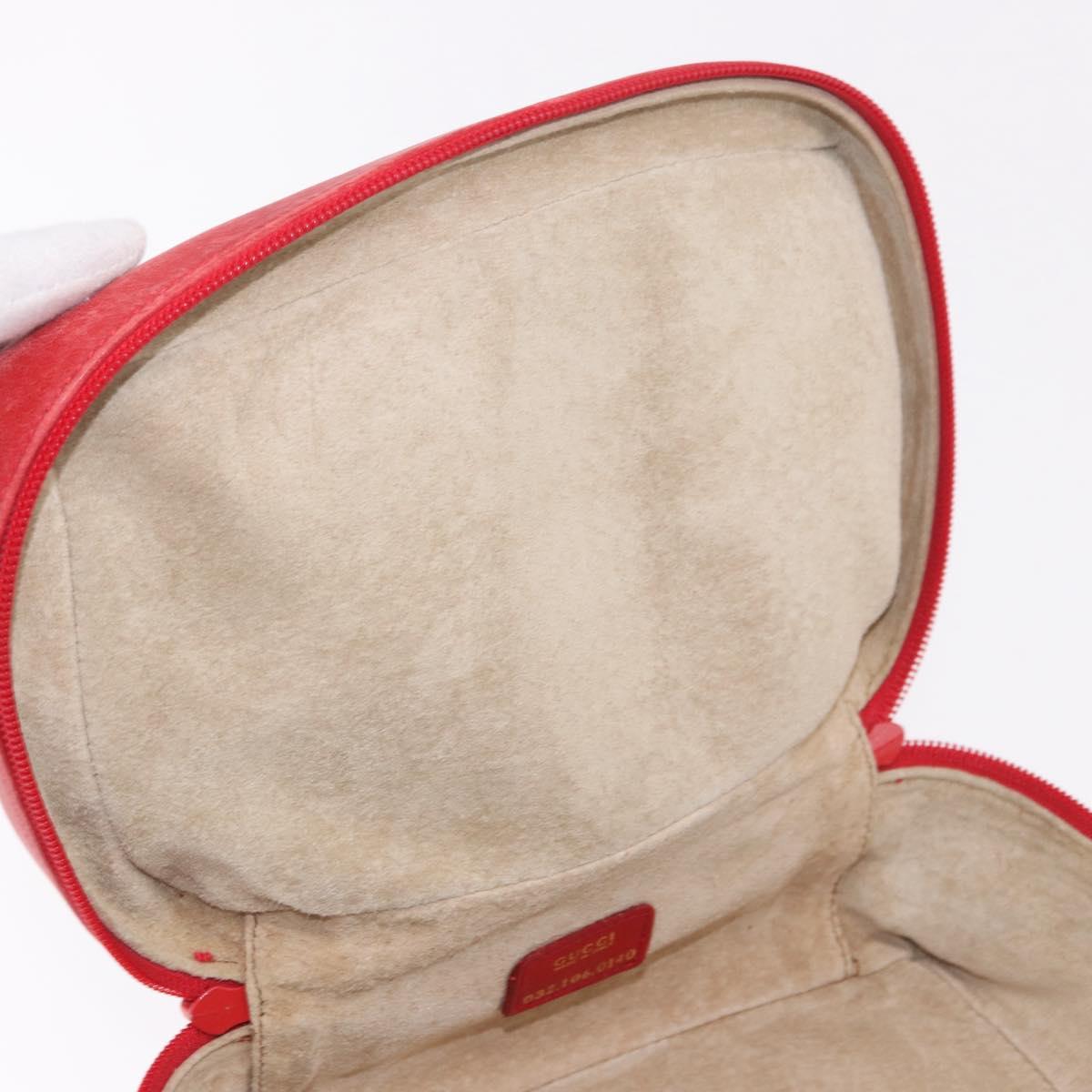 GUCCI Horsebit Vanity Cosmetic Pouch Leather Red Gold Auth 191565