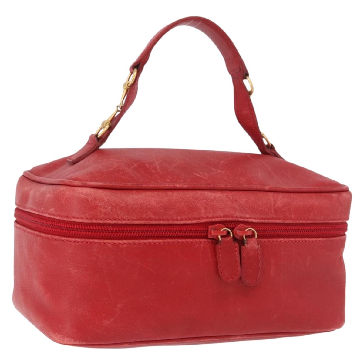 GUCCI Horsebit Vanity Cosmetic Pouch Leather Red Gold Auth 191565