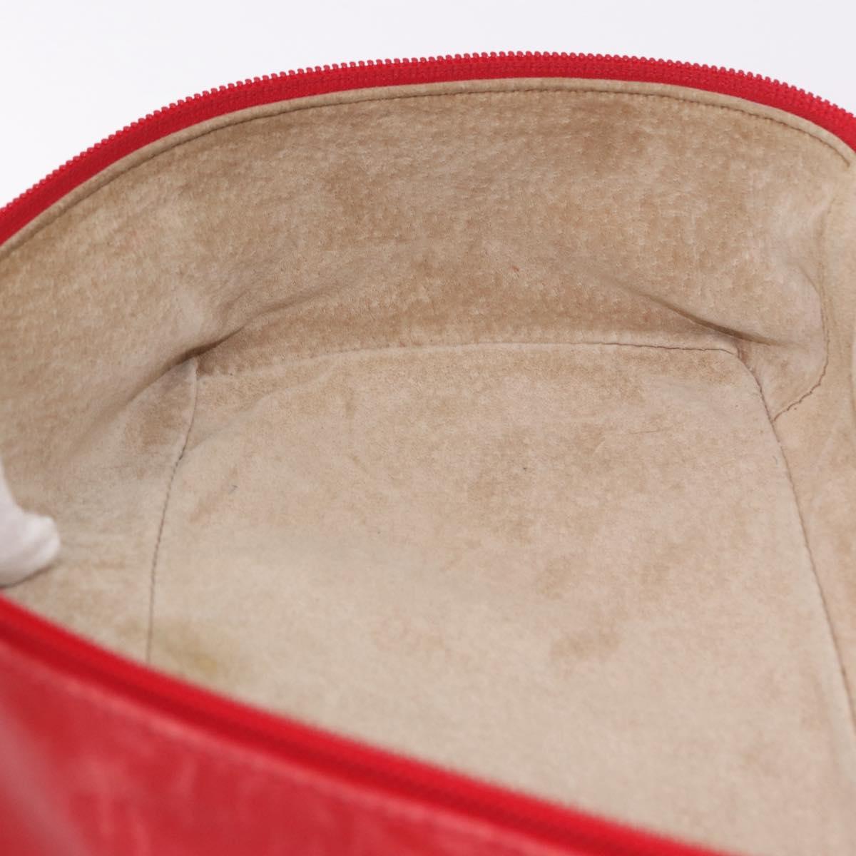 GUCCI Horsebit Vanity Cosmetic Pouch Leather Red Gold Auth 191565