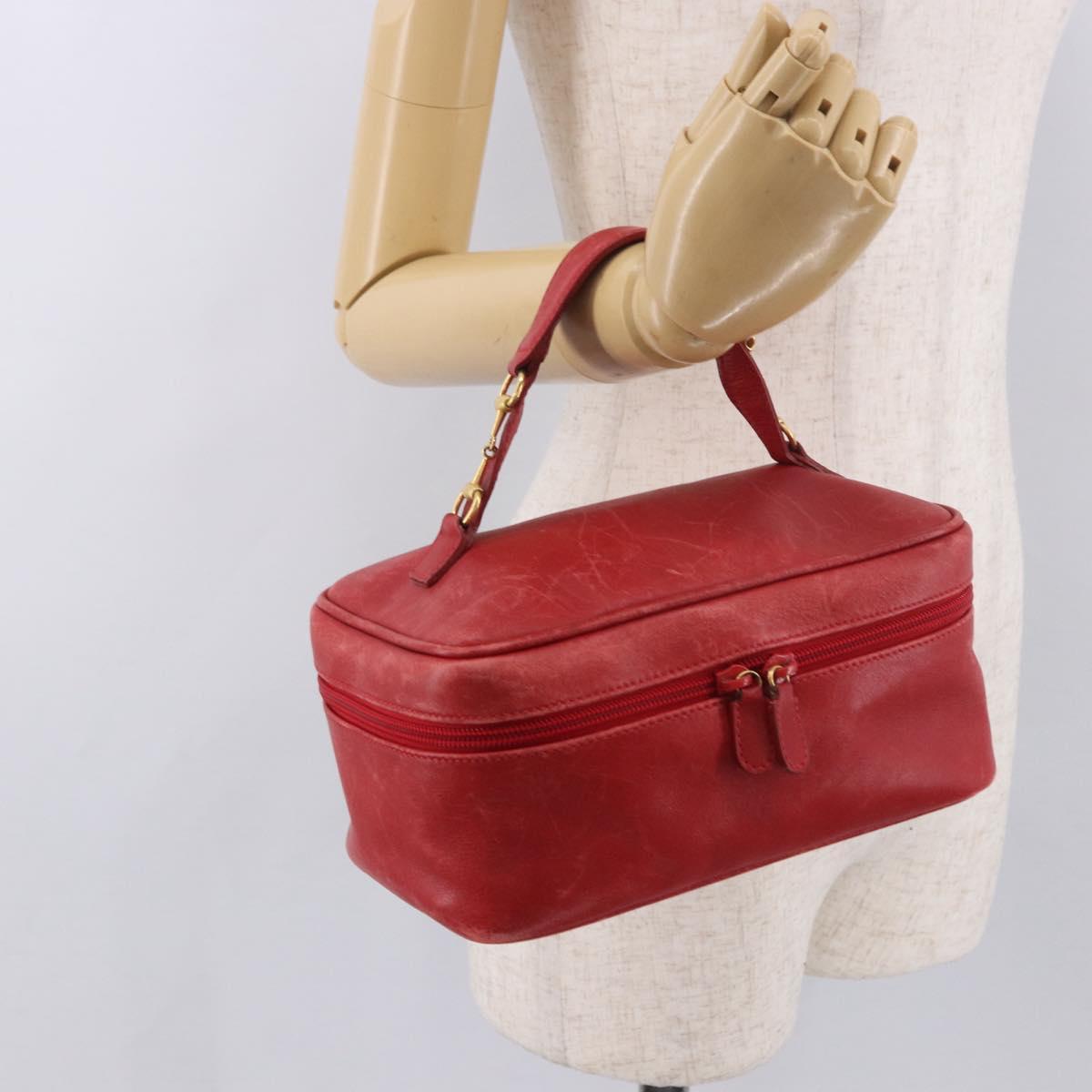 GUCCI Horsebit Vanity Cosmetic Pouch Leather Red Gold Auth 191565