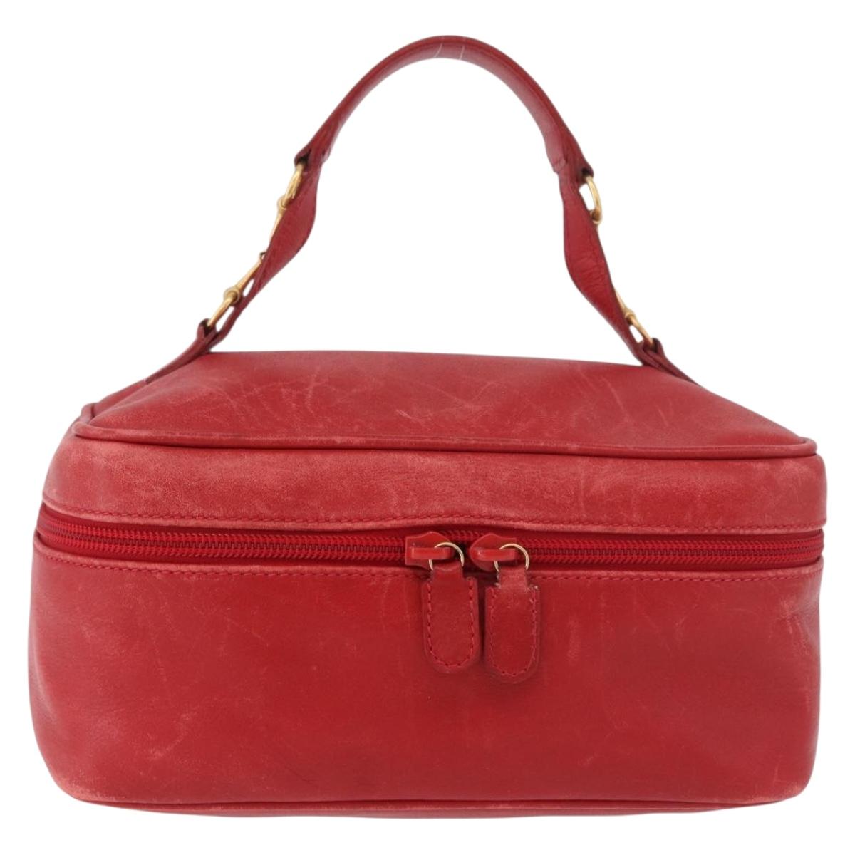 GUCCI Horsebit Vanity Cosmetic Pouch Leather Red Gold Auth 191565