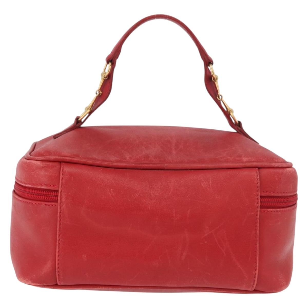 GUCCI Horsebit Vanity Cosmetic Pouch Leather Red Gold Auth 191565