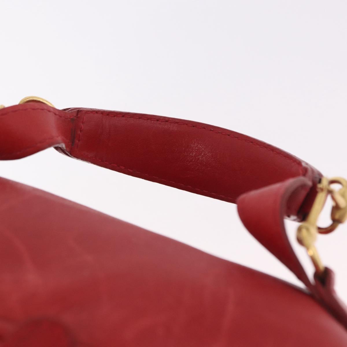 GUCCI Horsebit Vanity Cosmetic Pouch Leather Red Gold Auth 191565