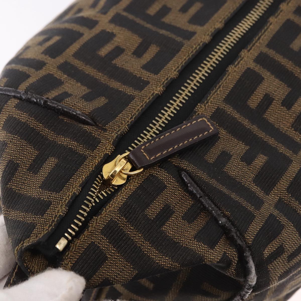 FENDI Zucca Canvas Vanity Hand Bag Brown Gold Auth 191576