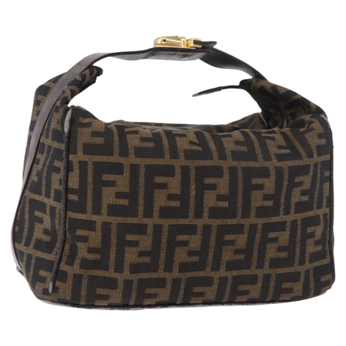FENDI Zucca Canvas Vanity Hand Bag Brown Gold Auth 191576
