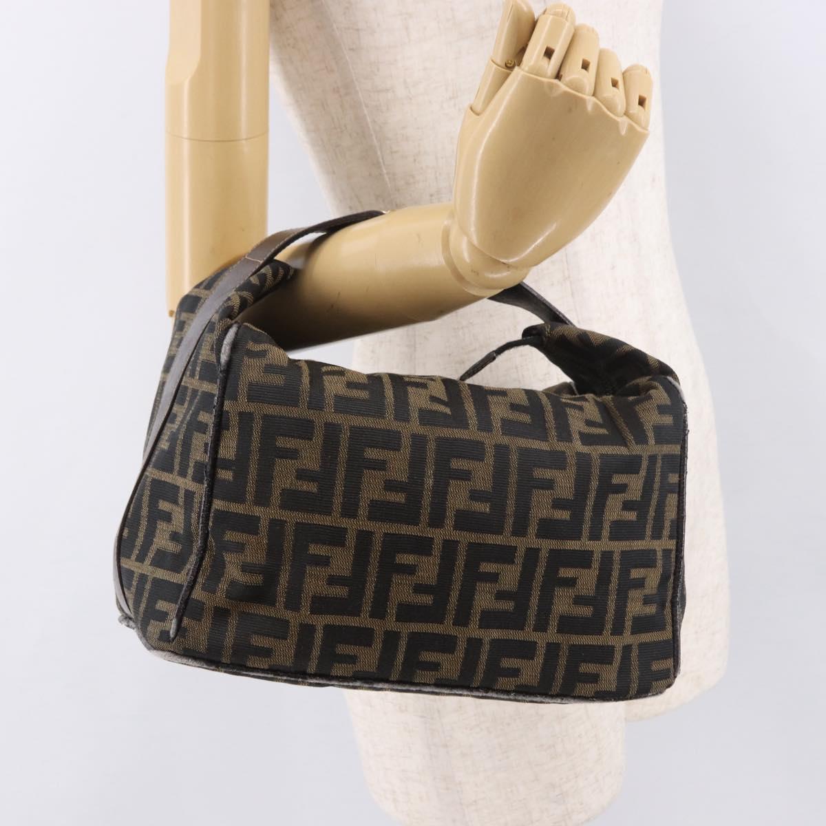 FENDI Zucca Canvas Vanity Hand Bag Brown Gold Auth 191576