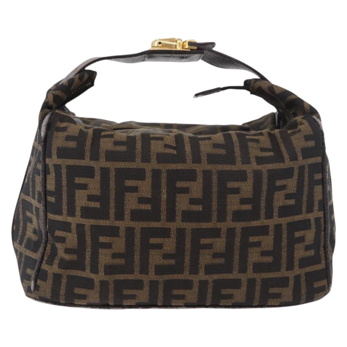 FENDI Zucca Canvas Vanity Hand Bag Brown Gold Auth 191576