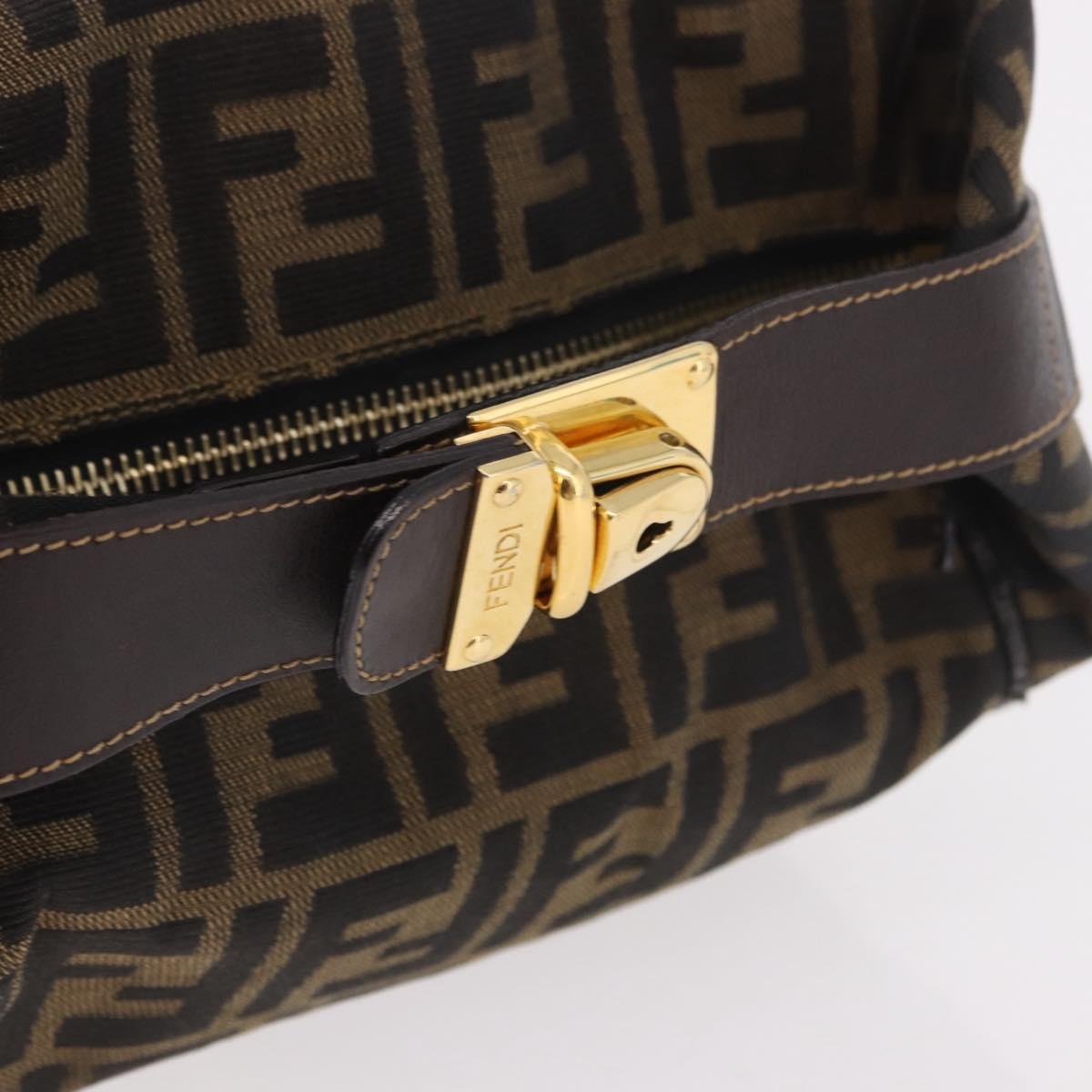 FENDI Zucca Canvas Vanity Hand Bag Brown Gold Auth 191576