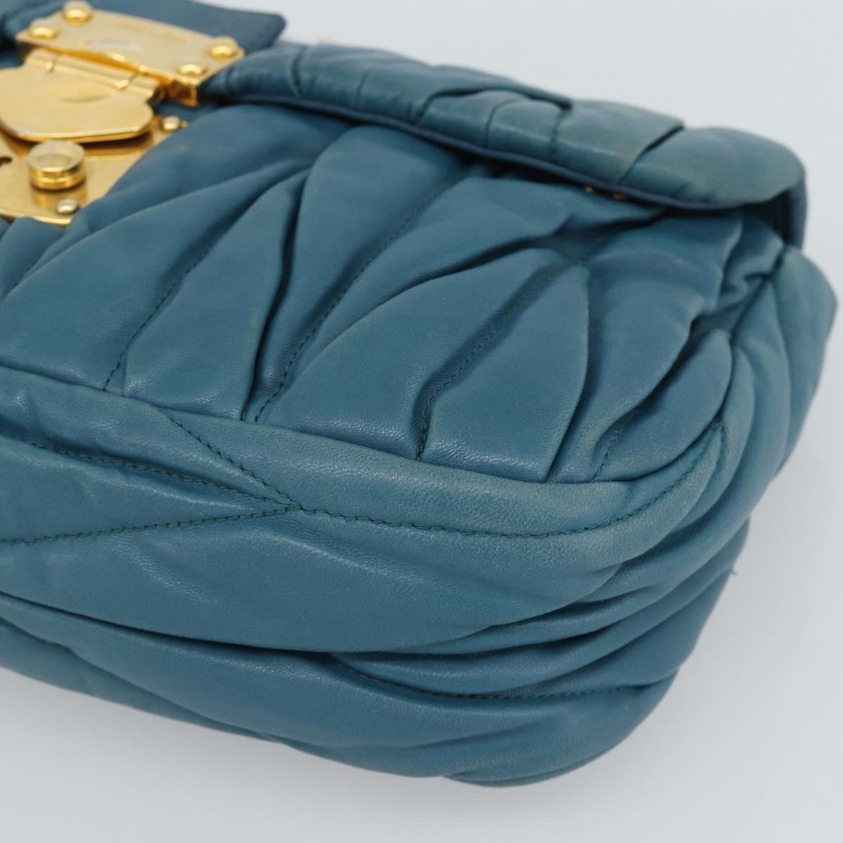 Miu Miu Matelasse Chain Shoulder Bag Leather Blue Gold Auth 191596A