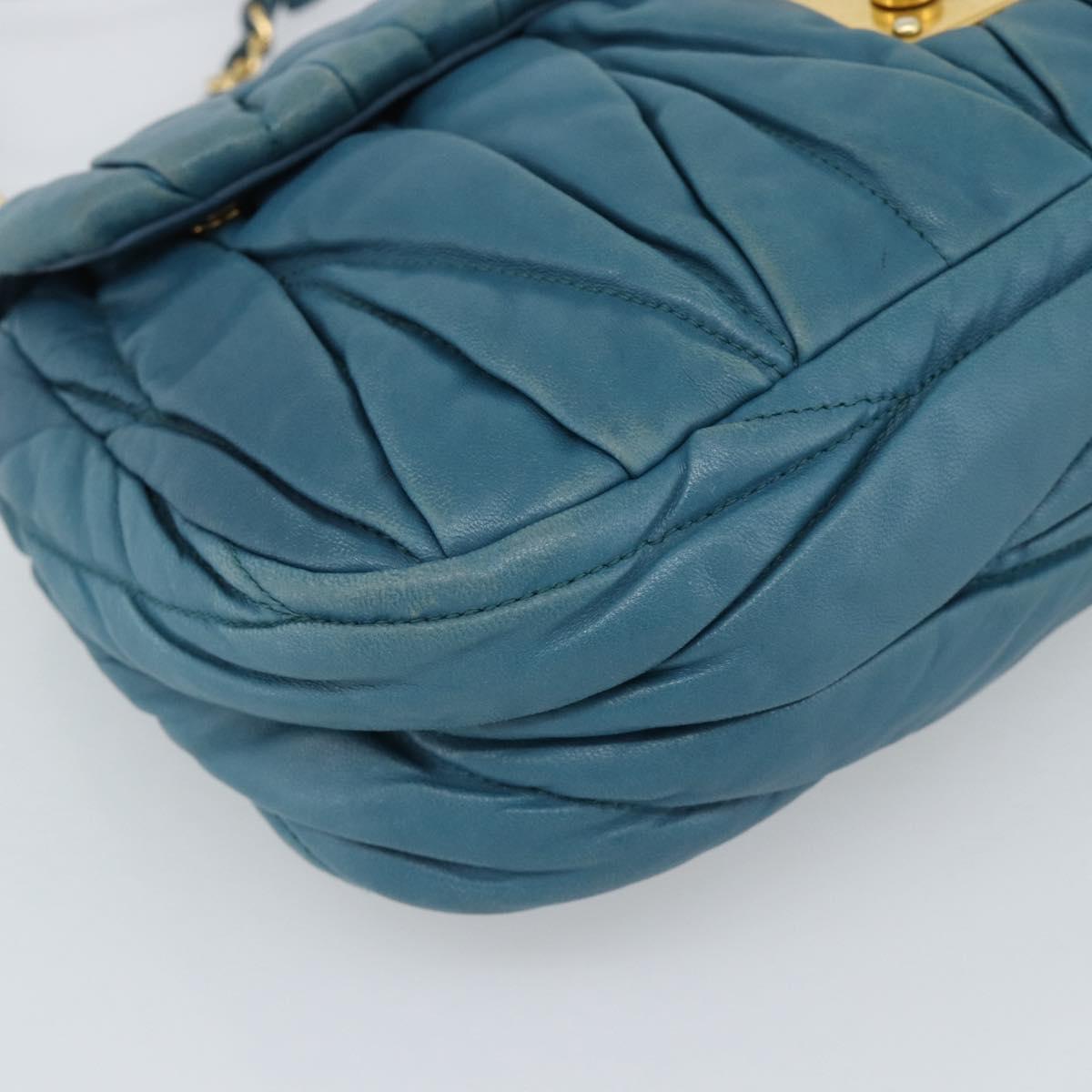 Miu Miu Matelasse Chain Shoulder Bag Leather Blue Gold Auth 191596A