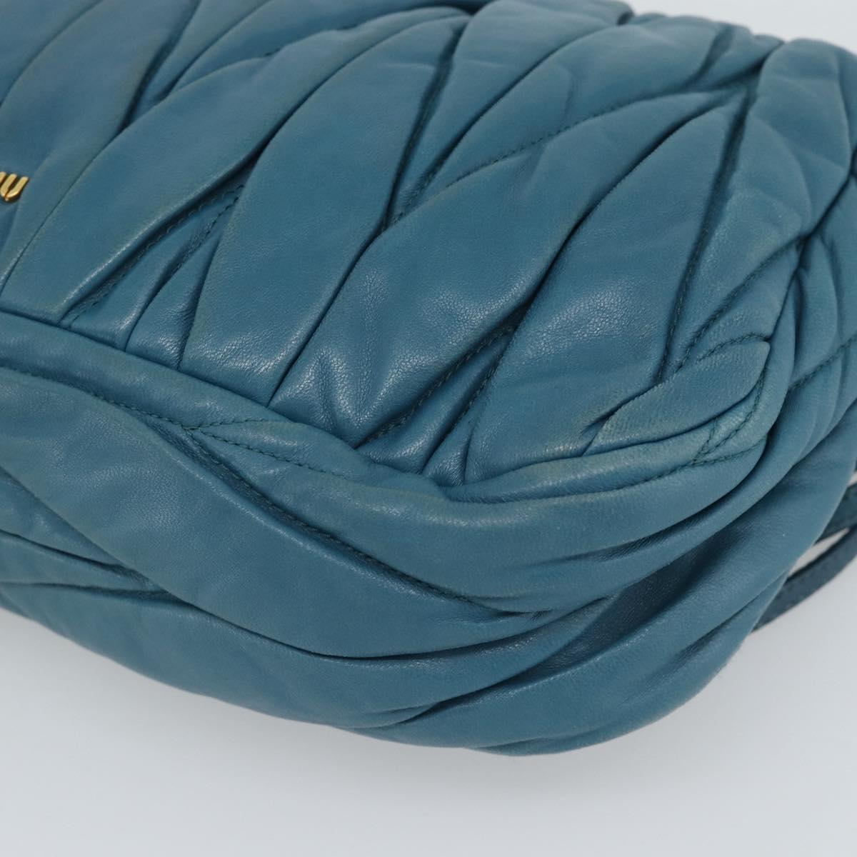 Miu Miu Matelasse Chain Shoulder Bag Leather Blue Gold Auth 191596A