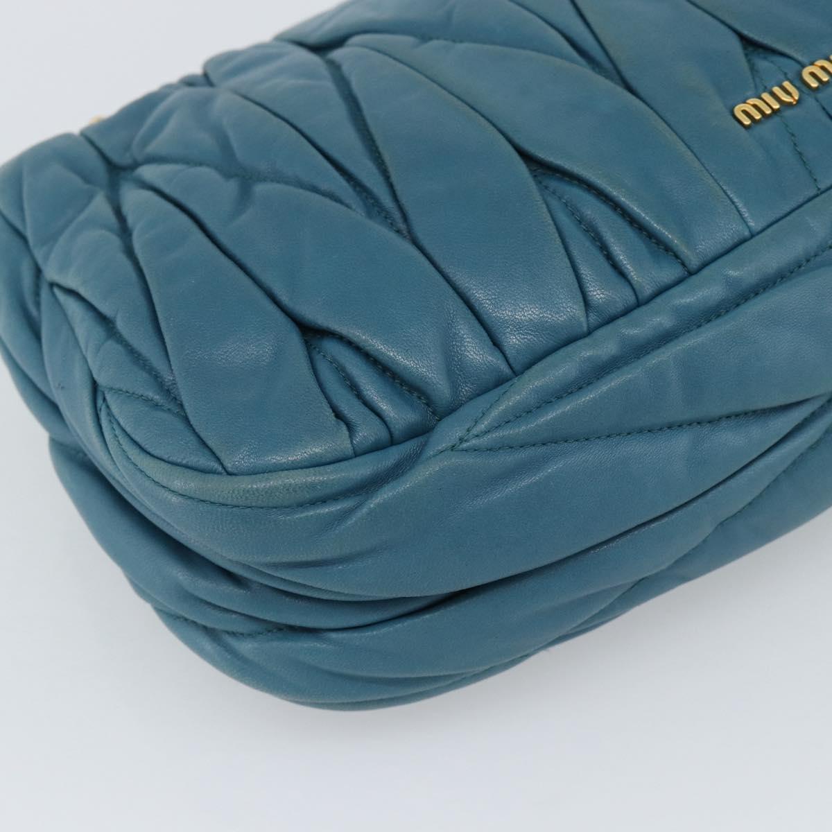 Miu Miu Matelasse Chain Shoulder Bag Leather Blue Gold Auth 191596A