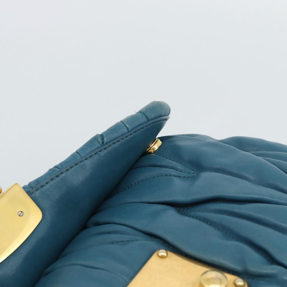 Miu Miu Matelasse Chain Shoulder Bag Leather Blue Gold Auth 191596A
