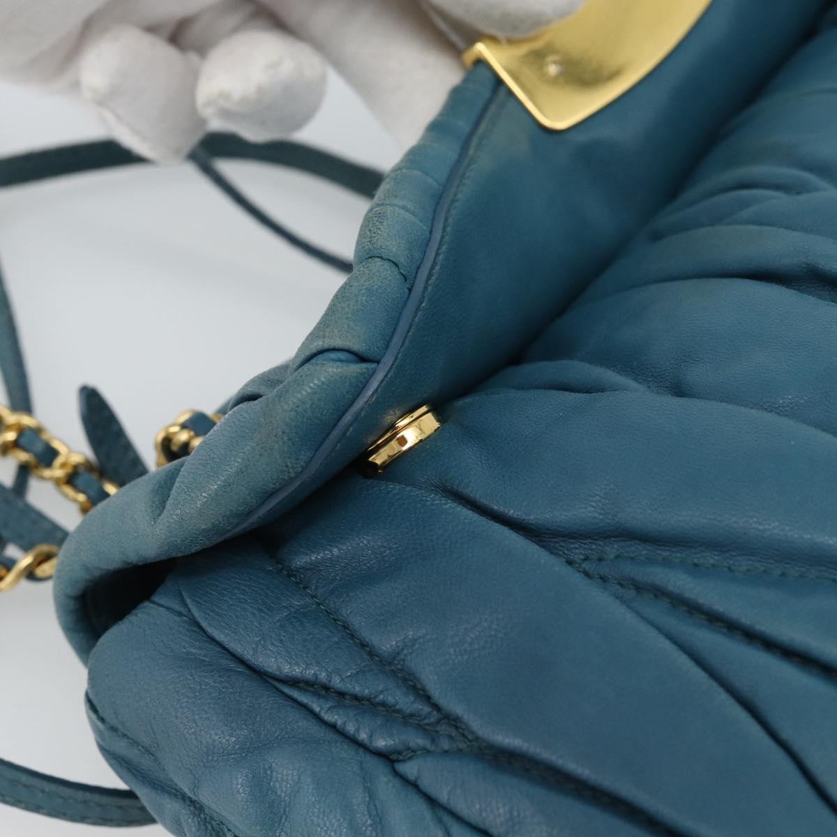 Miu Miu Matelasse Chain Shoulder Bag Leather Blue Gold Auth 191596A