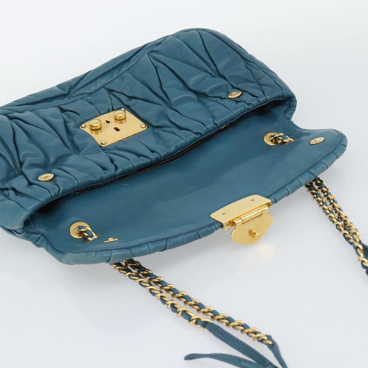 Miu Miu Matelasse Chain Shoulder Bag Leather Blue Gold Auth 191596A