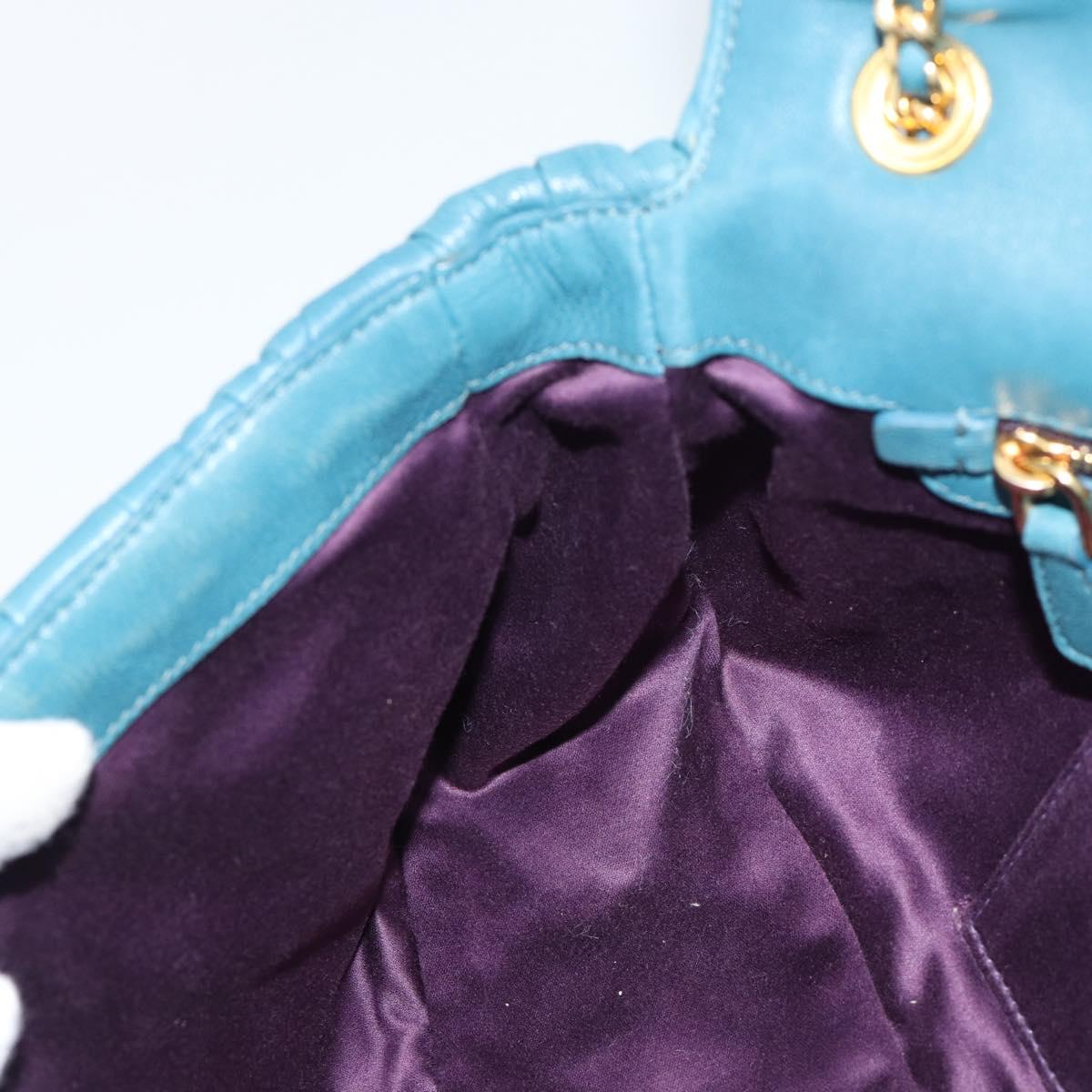 Miu Miu Matelasse Chain Shoulder Bag Leather Blue Gold Auth 191596A