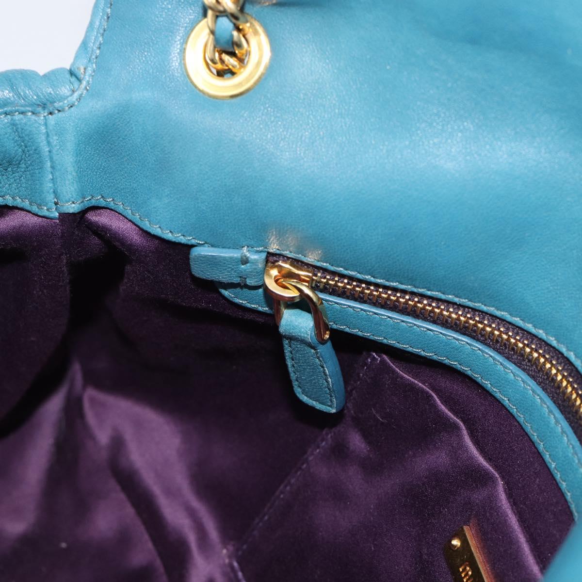 Miu Miu Matelasse Chain Shoulder Bag Leather Blue Gold Auth 191596A