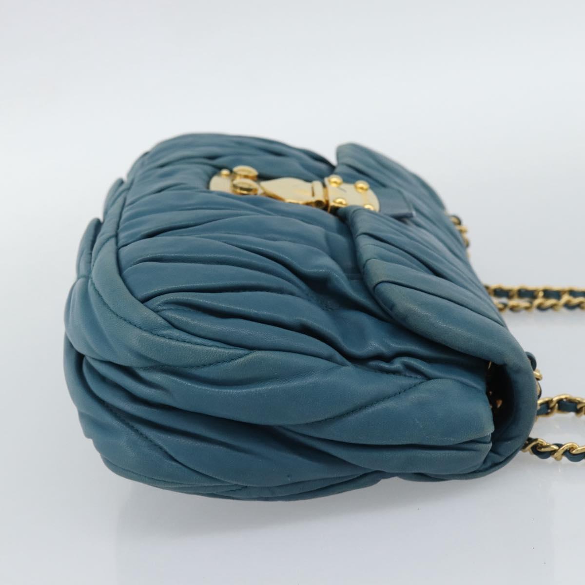 Miu Miu Matelasse Chain Shoulder Bag Leather Blue Gold Auth 191596A