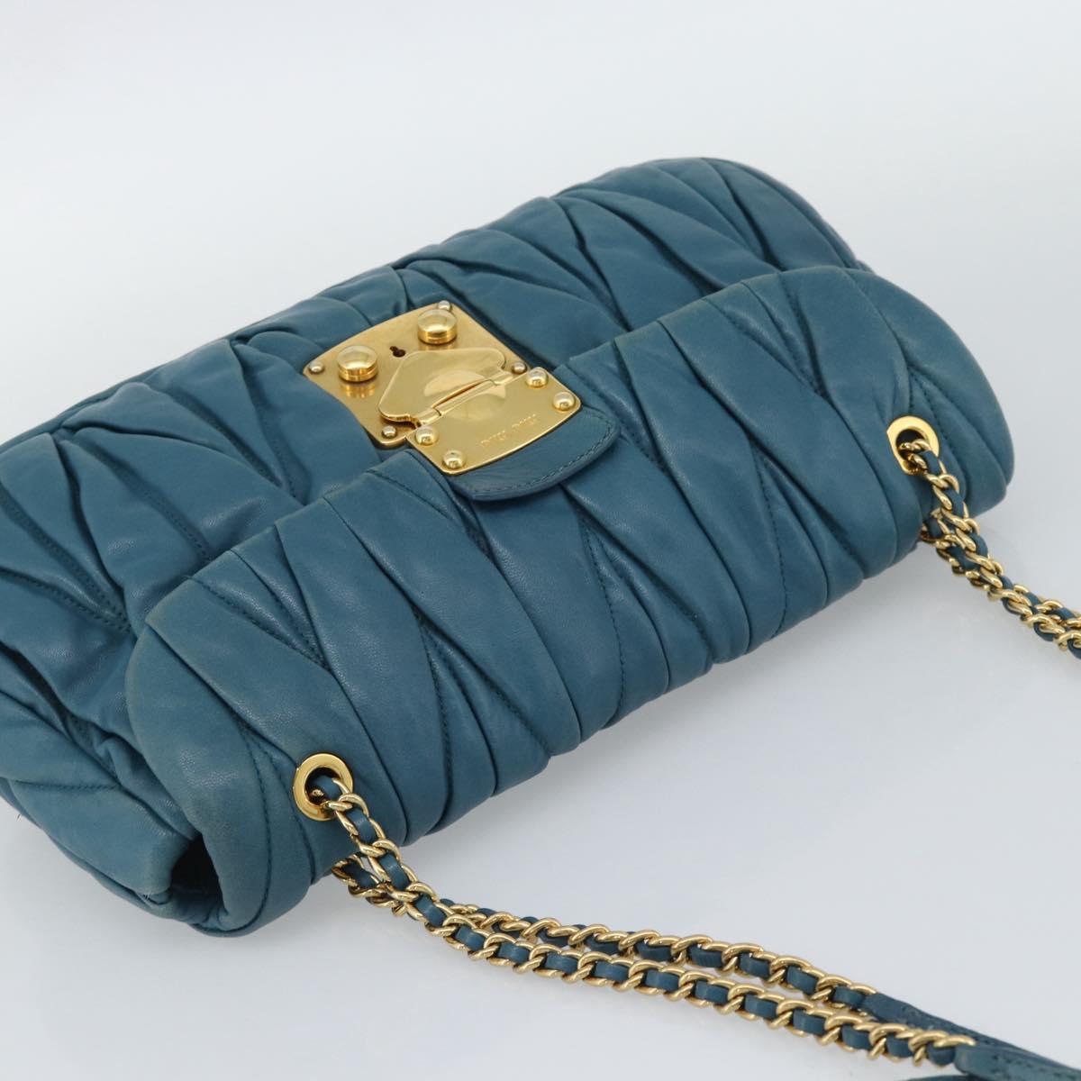 Miu Miu Matelasse Chain Shoulder Bag Leather Blue Gold Auth 191596A